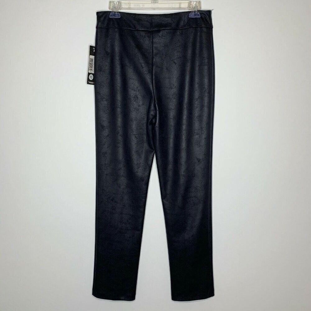 Bali Corp. Pants Women 10 Black Faux Leather Stretch Elastic Waist Slim Leg NWT - Picture 2 of 5